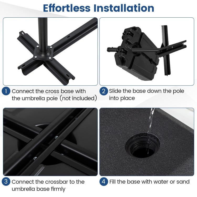 165 LBS Cantilever Umbrella Base with Wheels and Cross Base