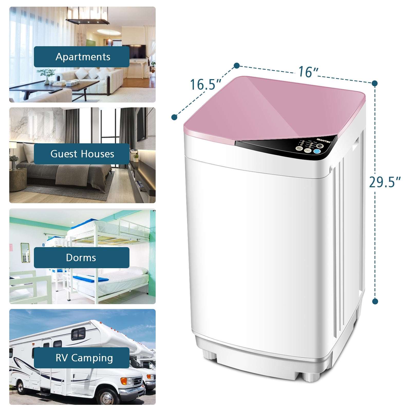 Full-automatic Washing Machine 7.7 lbs Washer / Spinner Germicidal-PinkÂ