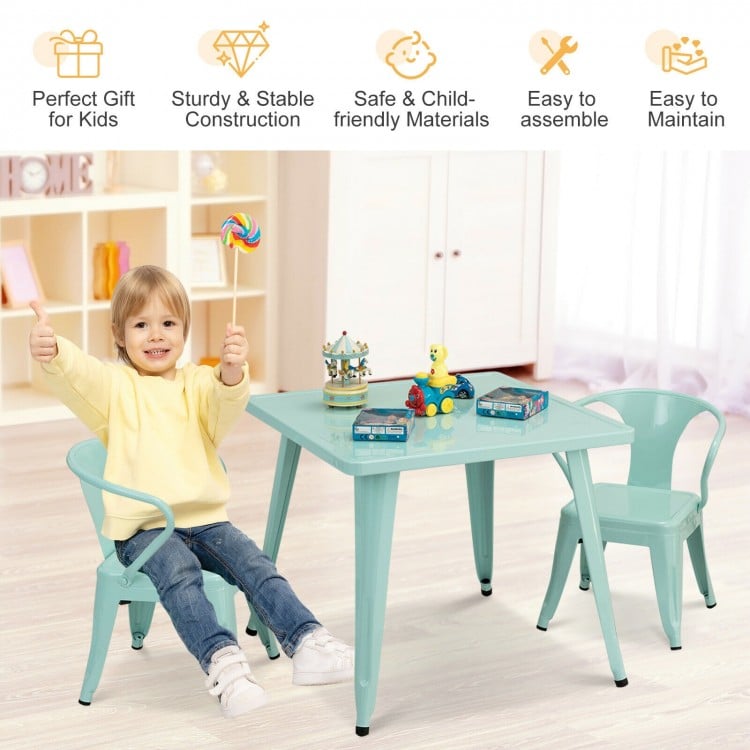 27-Inch Kids Square Steel Table Play Learn Activity Table-Blue