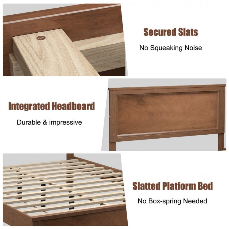 Full Size Platform Slat Bed Frame with High Headboard-Walnut