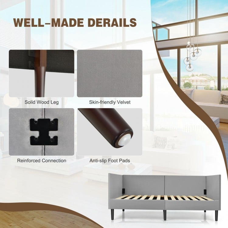 Twin Daybed Heavy Duty Wooden Sofa Bed Frame-Gray