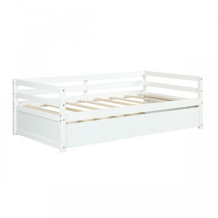 Twin Size Wooden Slat Trundle Platform-White
