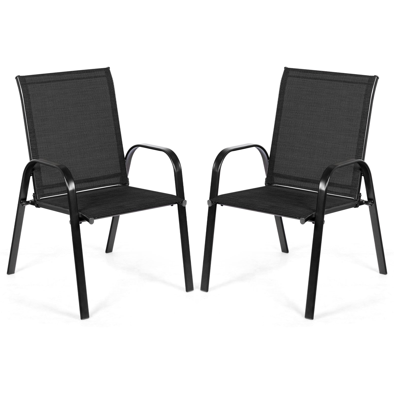 2 Pieces Patio Outdoor Dining Chair with Armrest-Black