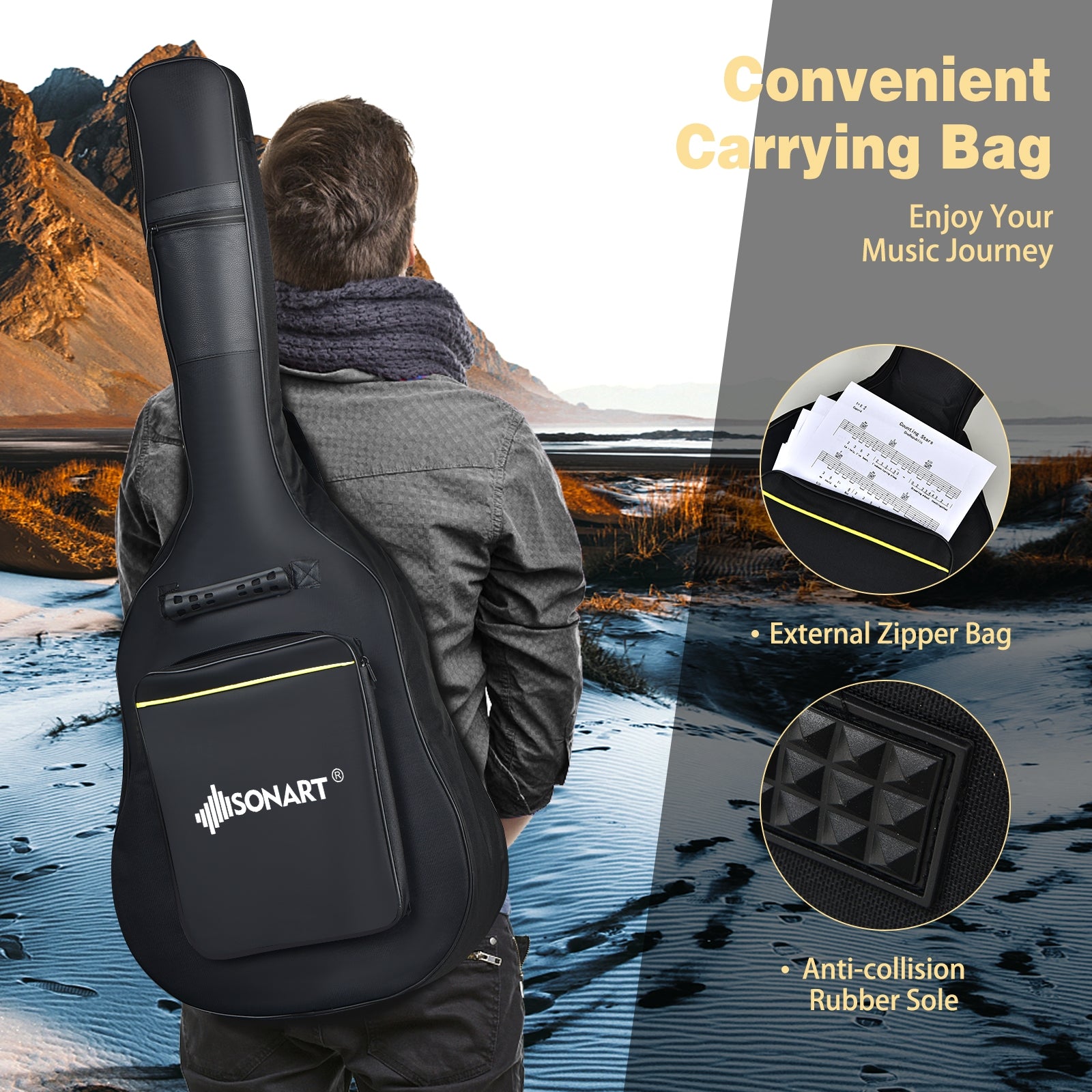 41 Inch Full Size Cutaway Acoustic Guitar Set for Beginner-Coffee