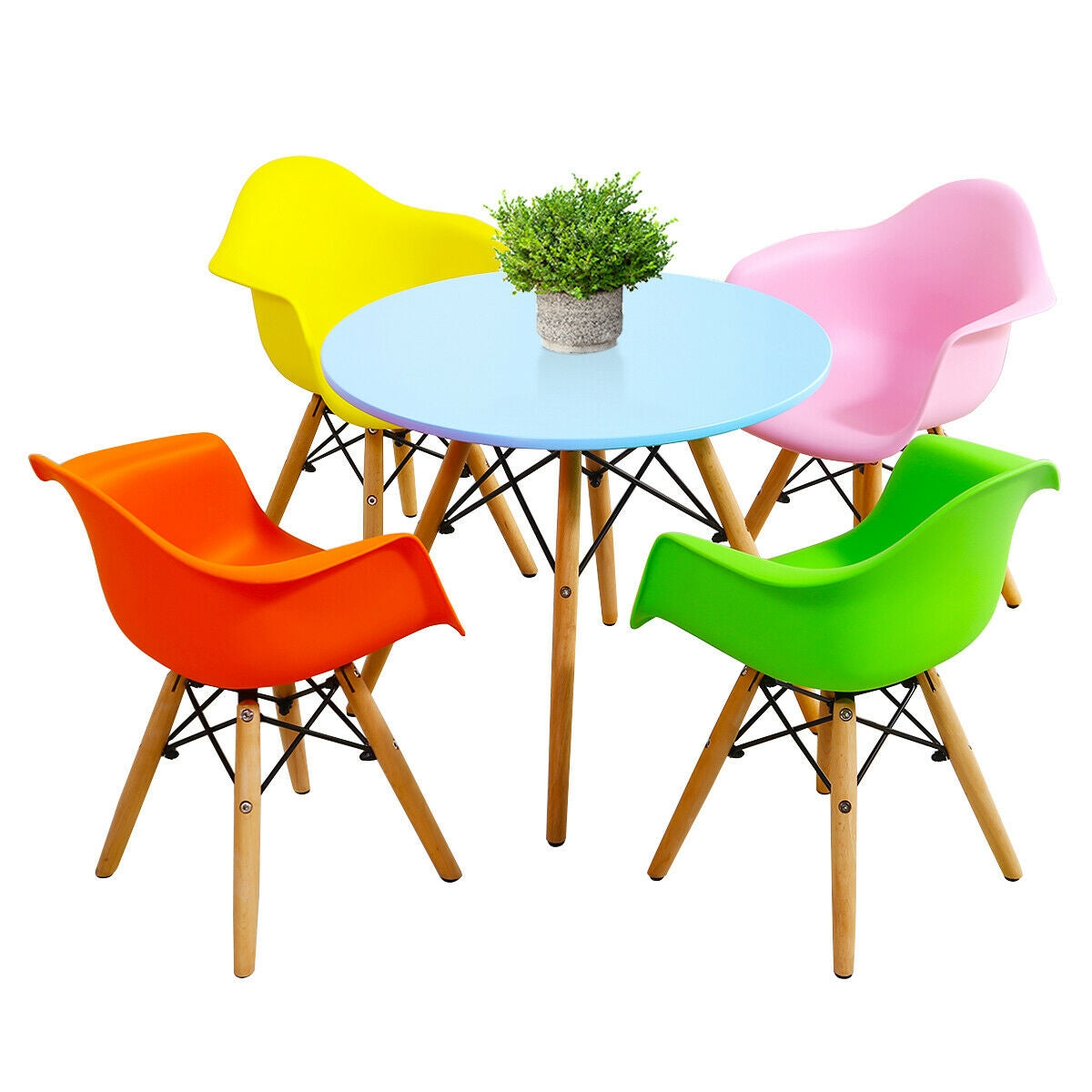 5 Piece Kids Mid-Century Colorful Table Chair Set