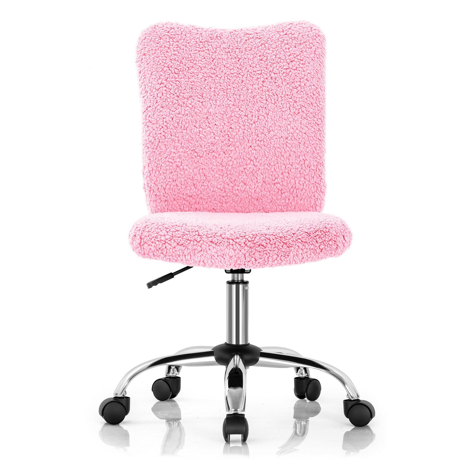 Armless Faux Fur Leisure Office Chair with Adjustable Swivel-Pink