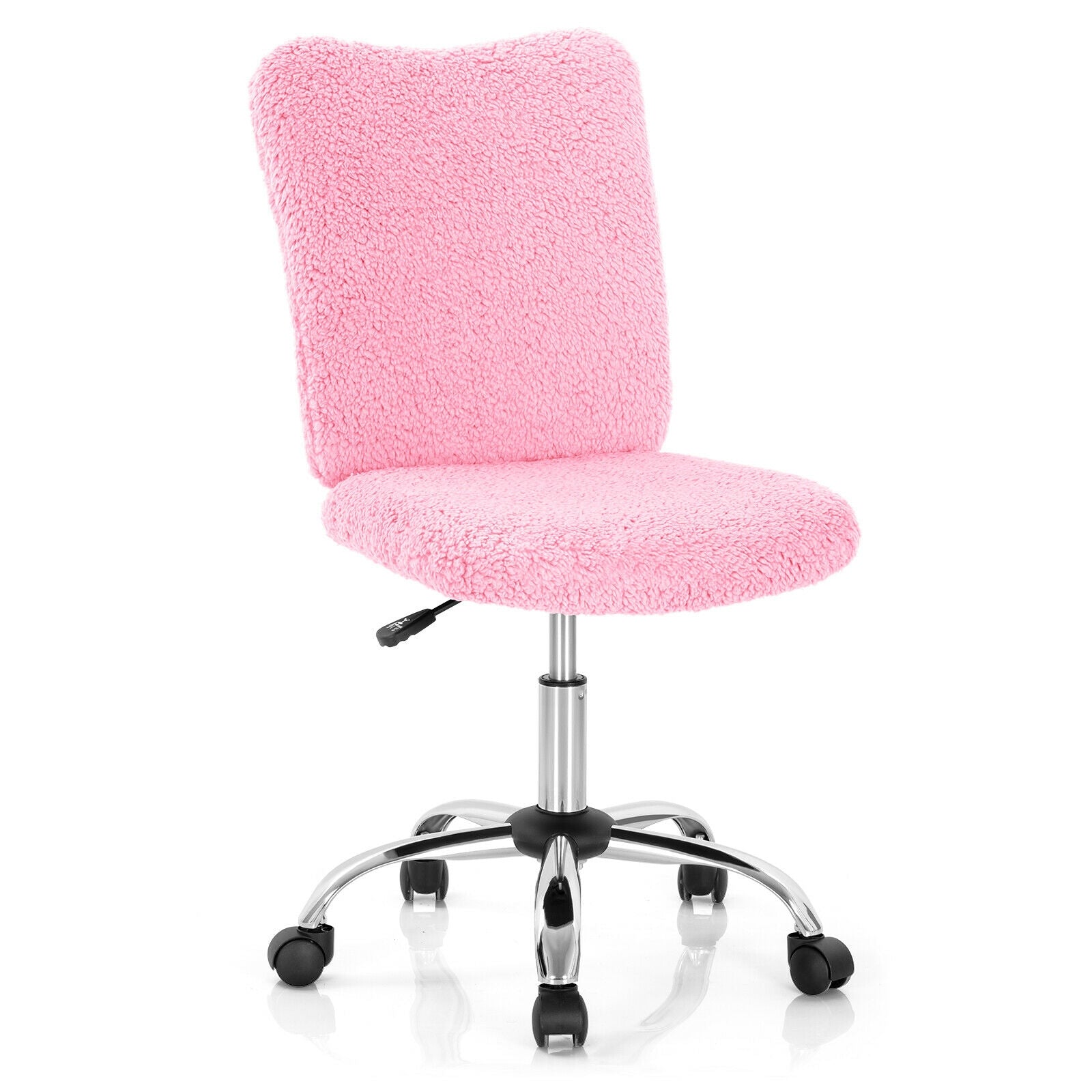Armless Faux Fur Leisure Office Chair with Adjustable Swivel-Pink