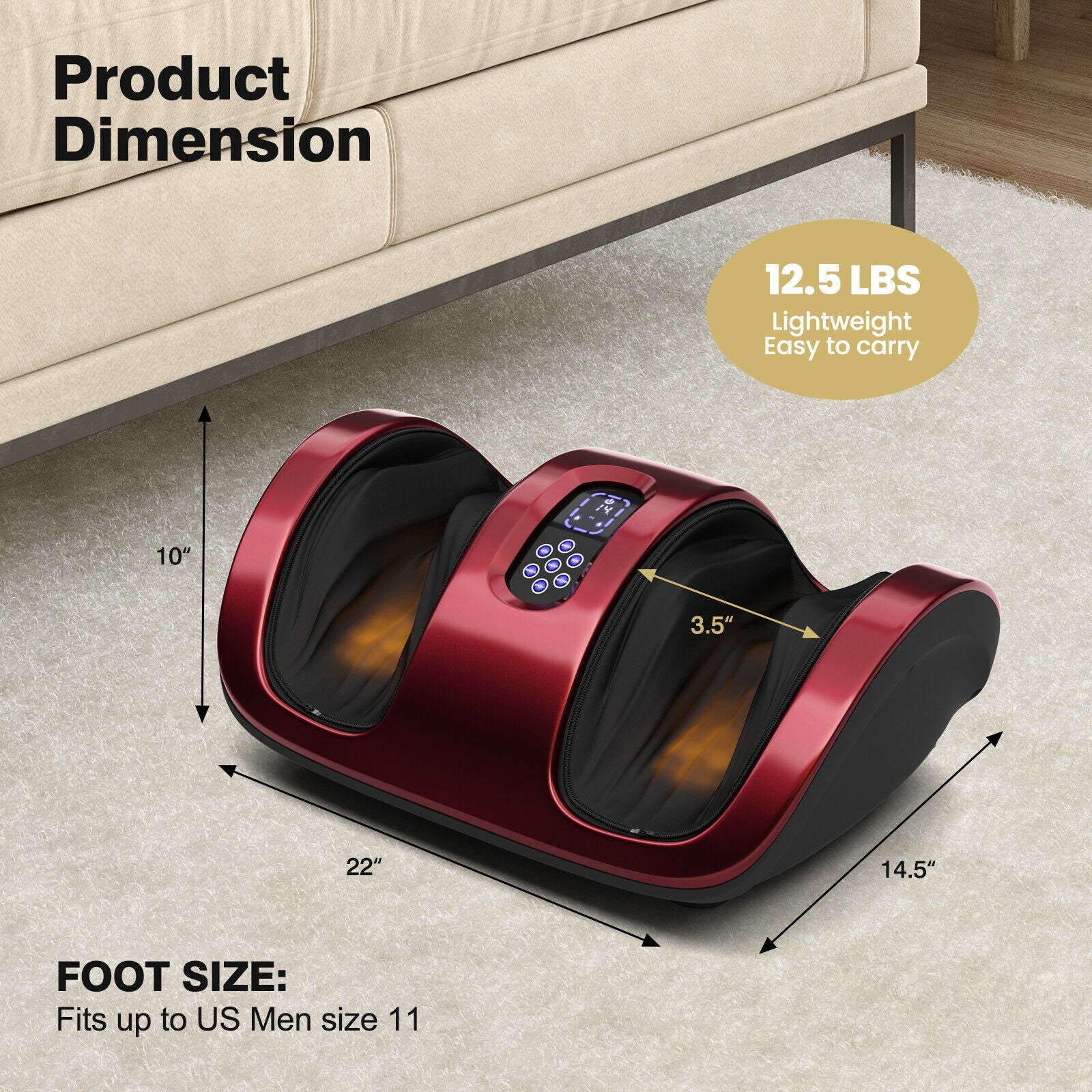 Shiatsu Foot Massager with Kneading and Heat Function-Red