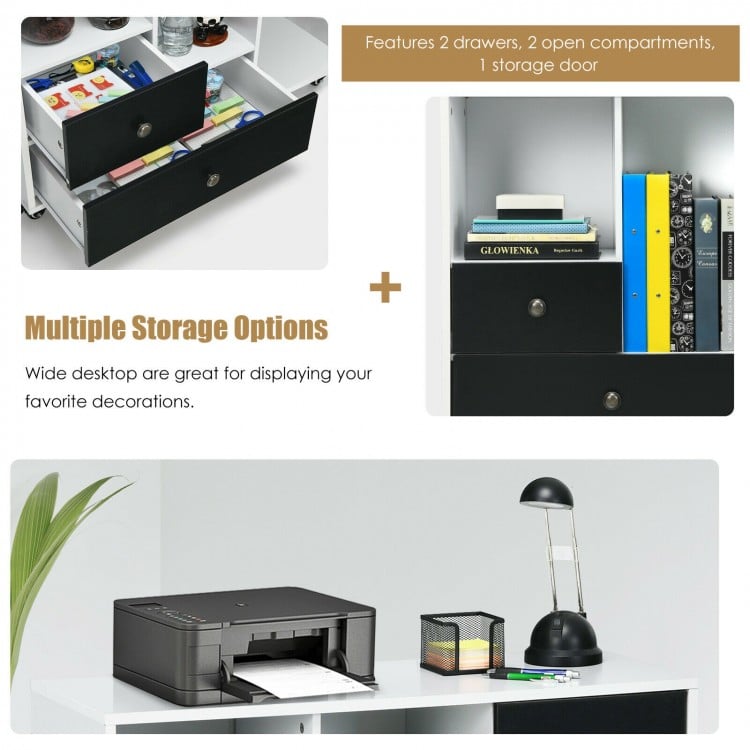 Lateral Mobile Filing Cabinet with 2 Drawers-Black