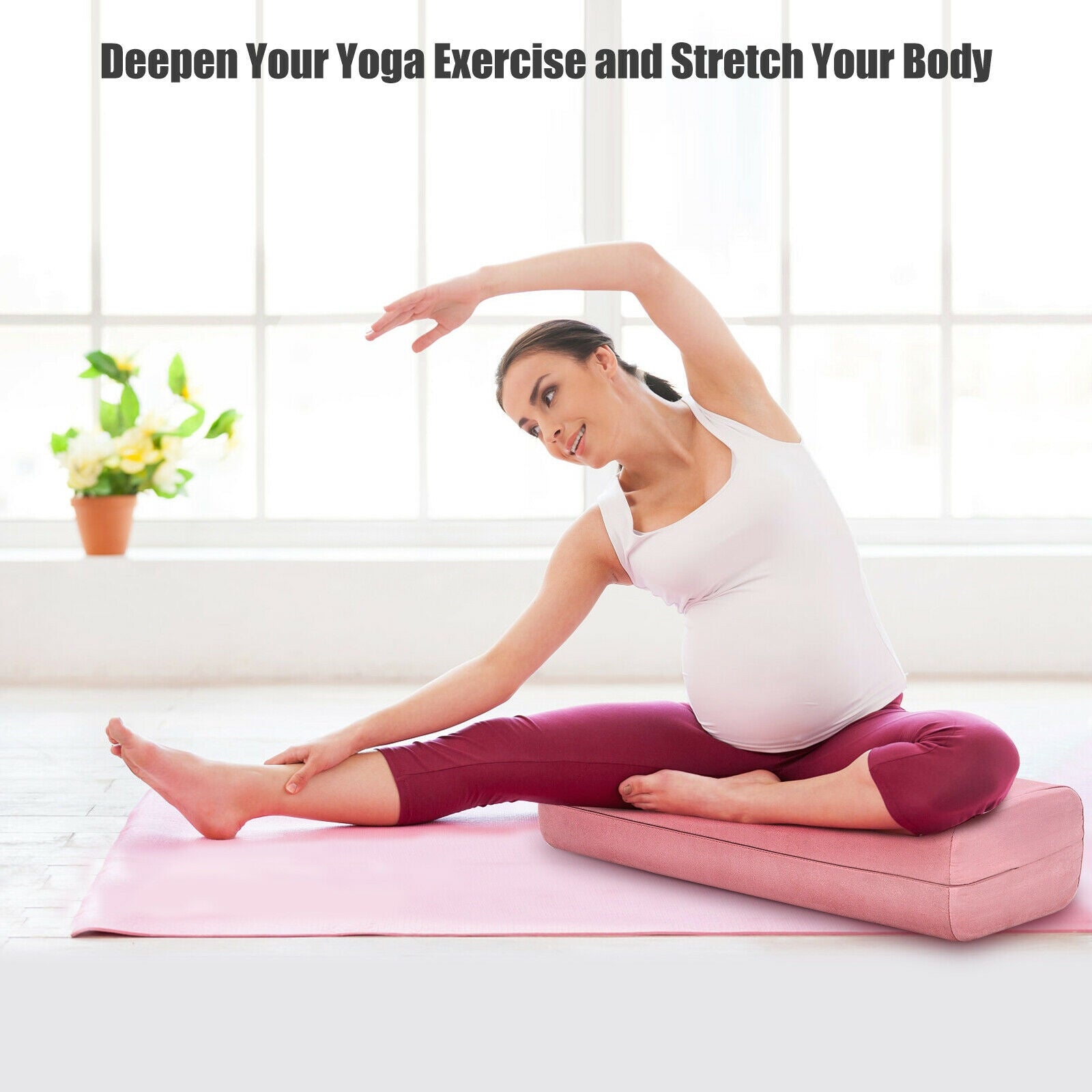 Yoga Bolster Pillow with Washable Cover and Carry Handle-Pink