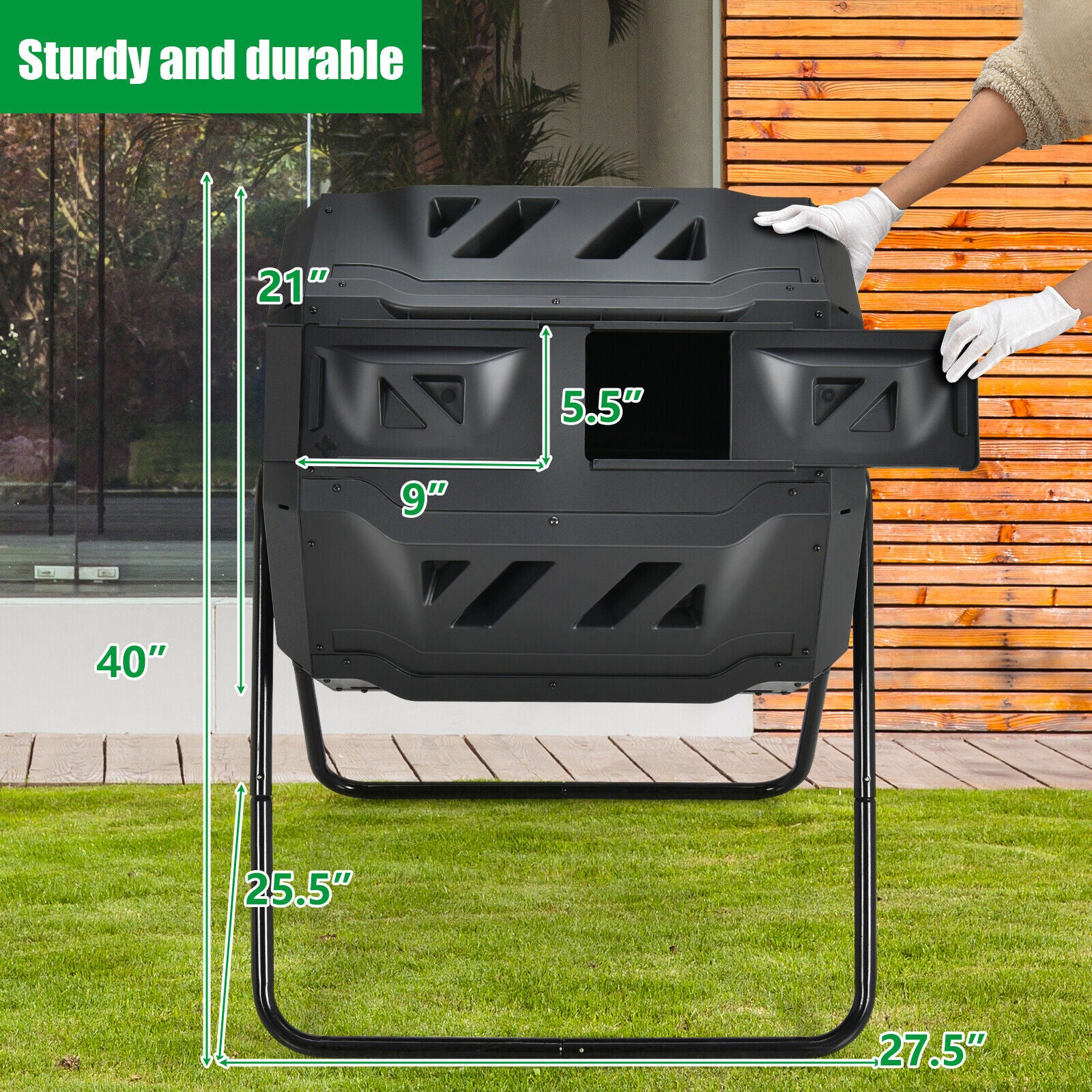 43 Gallon Composting Tumbler Compost Bin with Dual Rotating Chamber