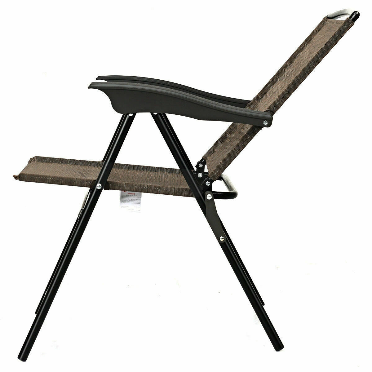 2 Pieces Folding Sling Chairs with Steel Armrests and Adjustable Back
