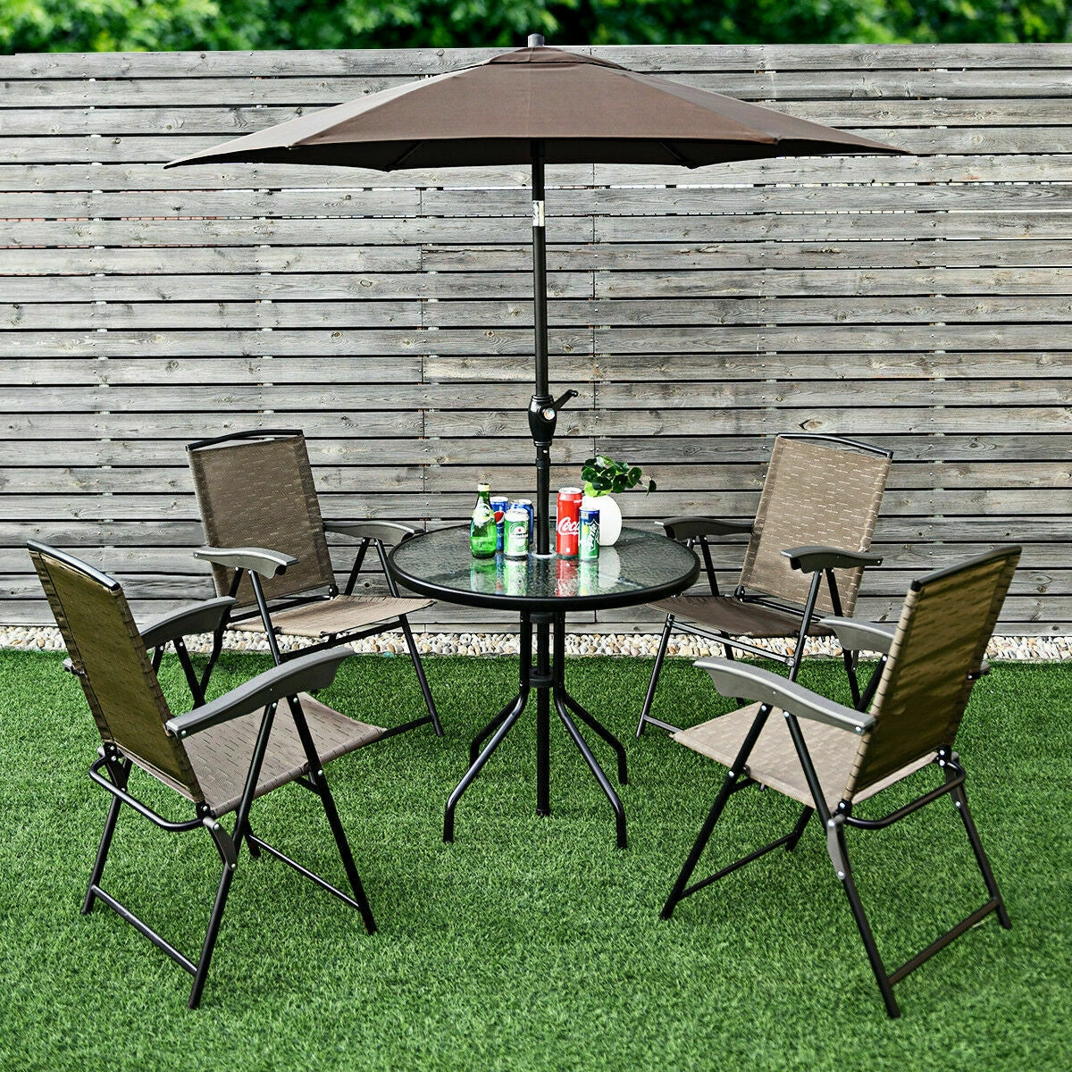 2 Pieces Folding Sling Chairs with Steel Armrests and Adjustable Back
