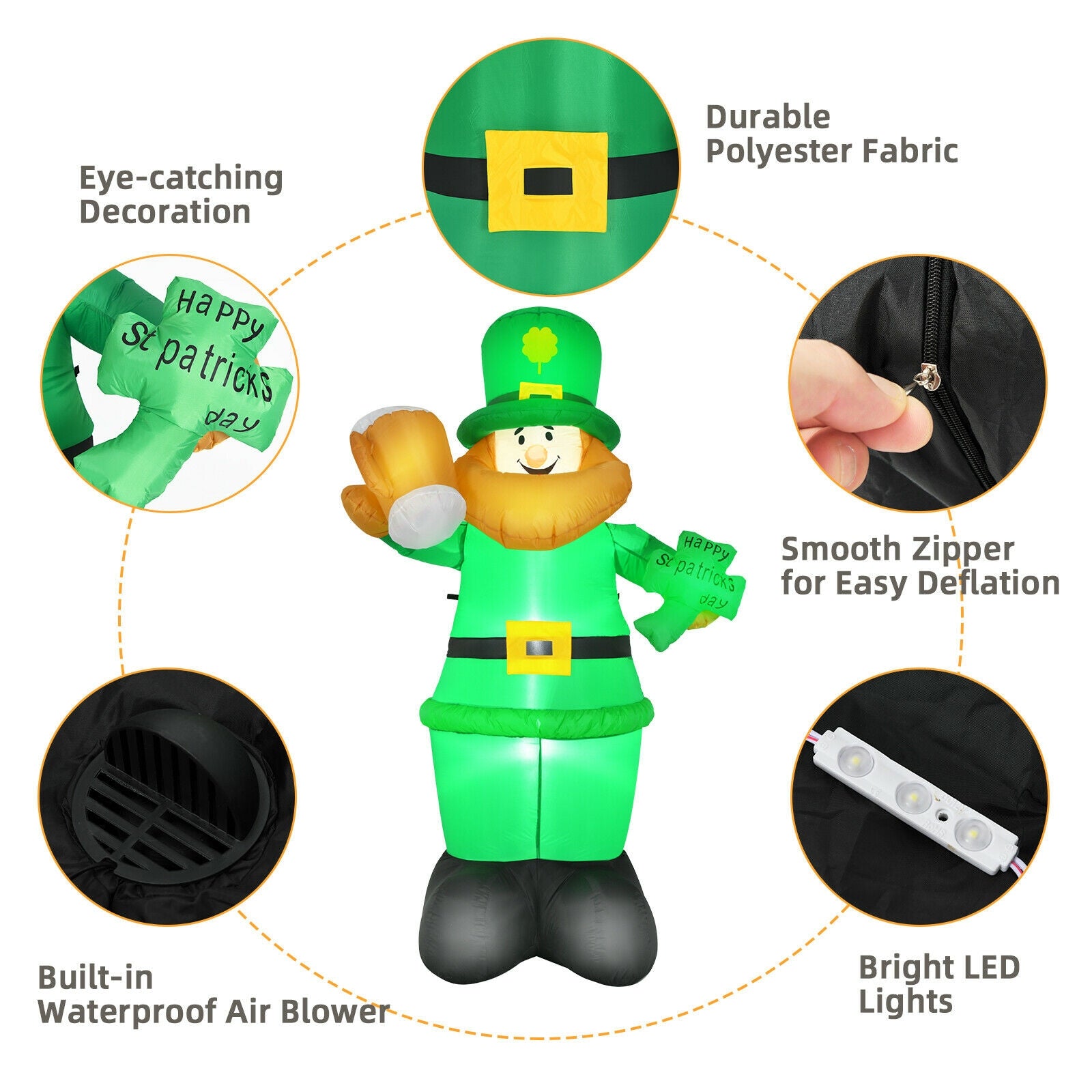 Patrick’s Day Inflatable Leprechaun for for Yard and Lawn-8 ft
