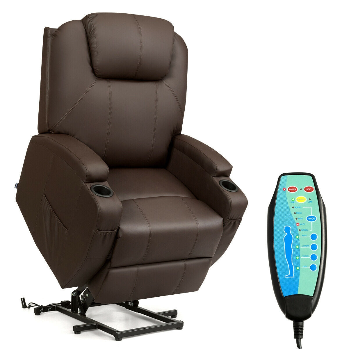 Heated Vibration Massage Power Lift Chair with Remote-Brown
