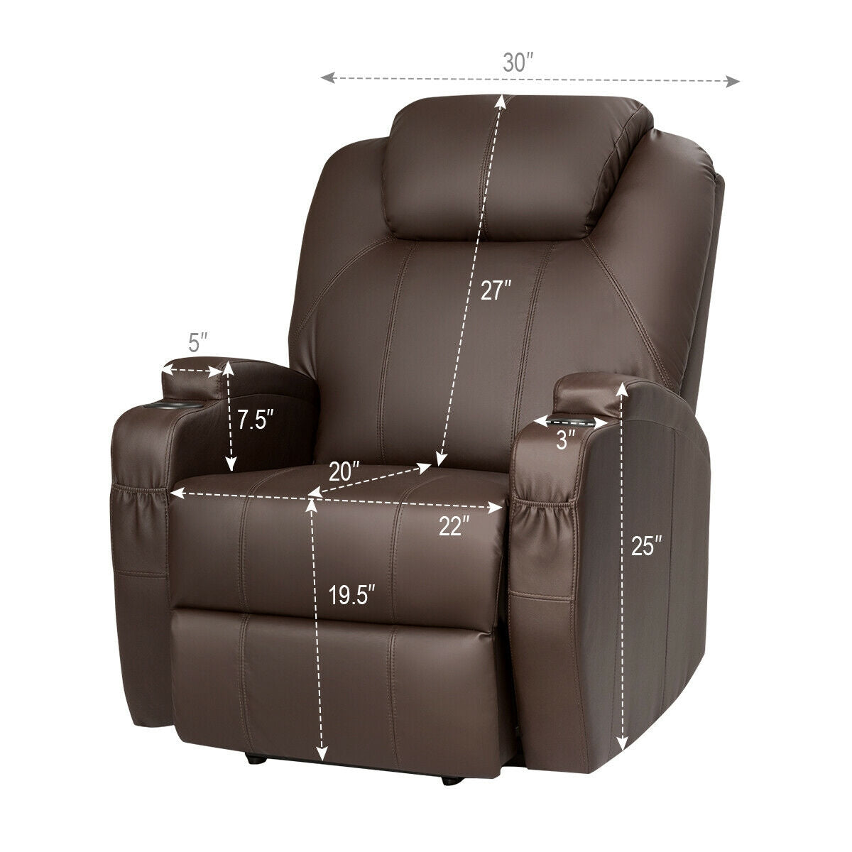 Heated Vibration Massage Power Lift Chair with Remote-Brown