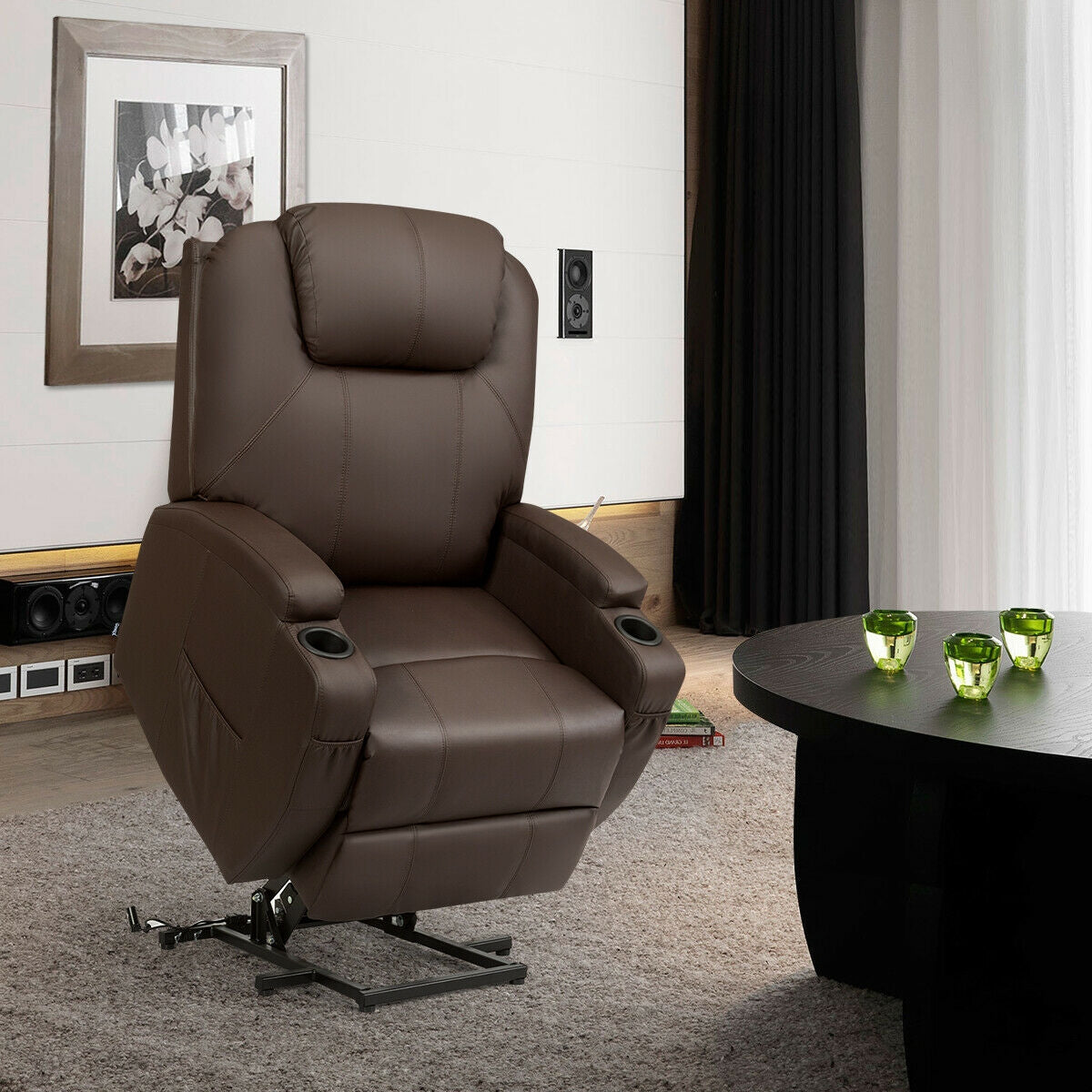 Heated Vibration Massage Power Lift Chair with Remote-Brown