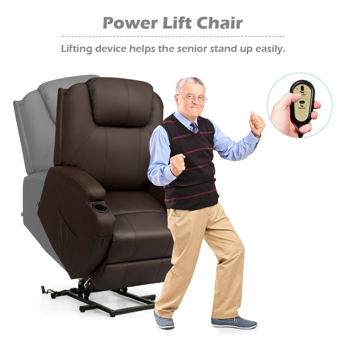 Heated Vibration Massage Power Lift Chair with Remote-Brown