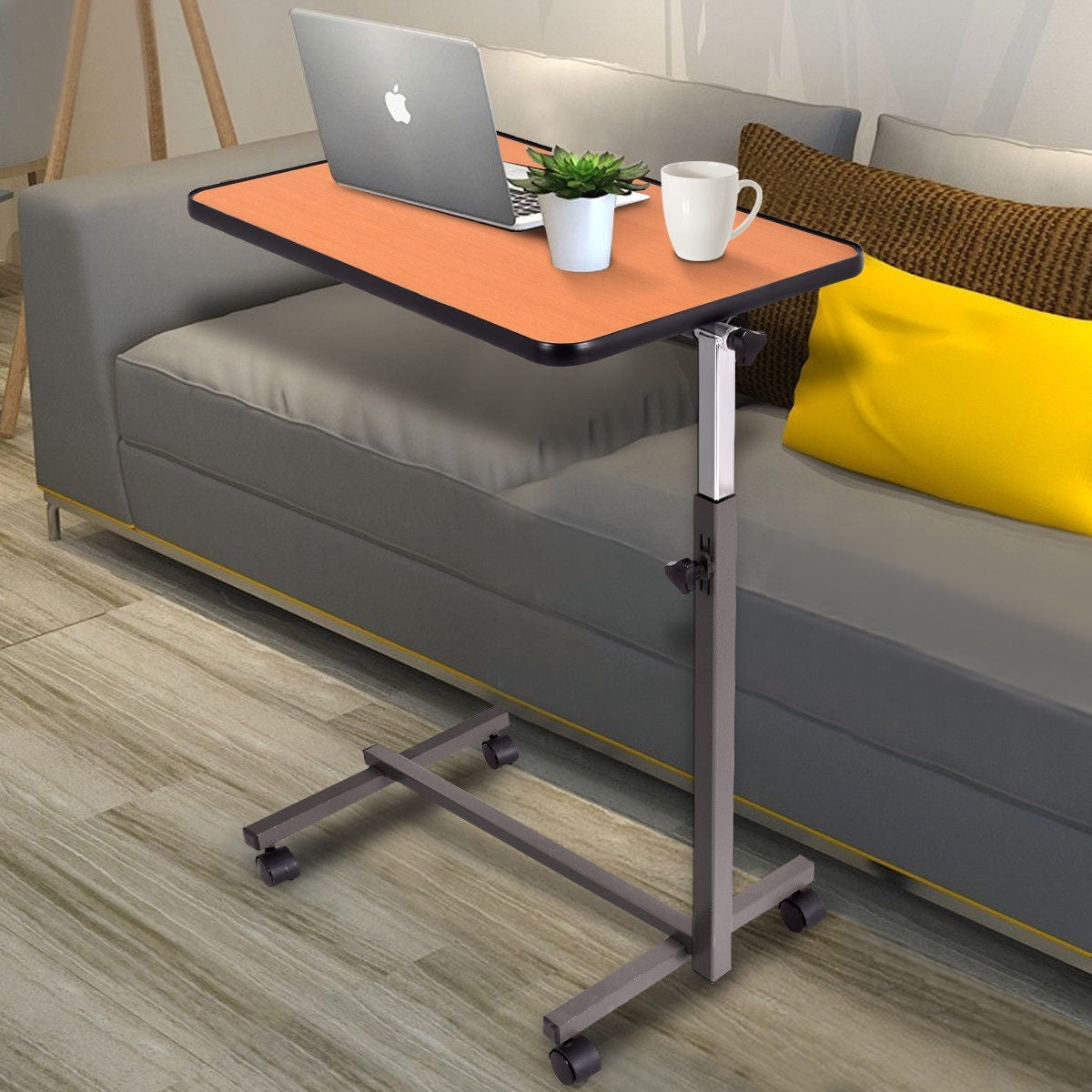 Overbed Rolling Food Tray Table-Natural