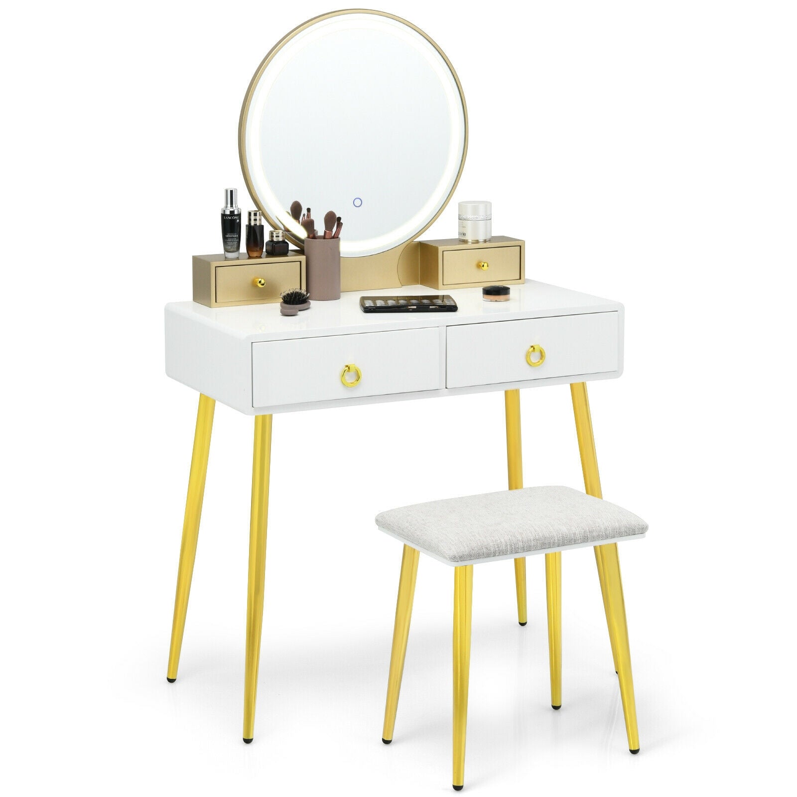 Vanity Table Set with Mirror-White