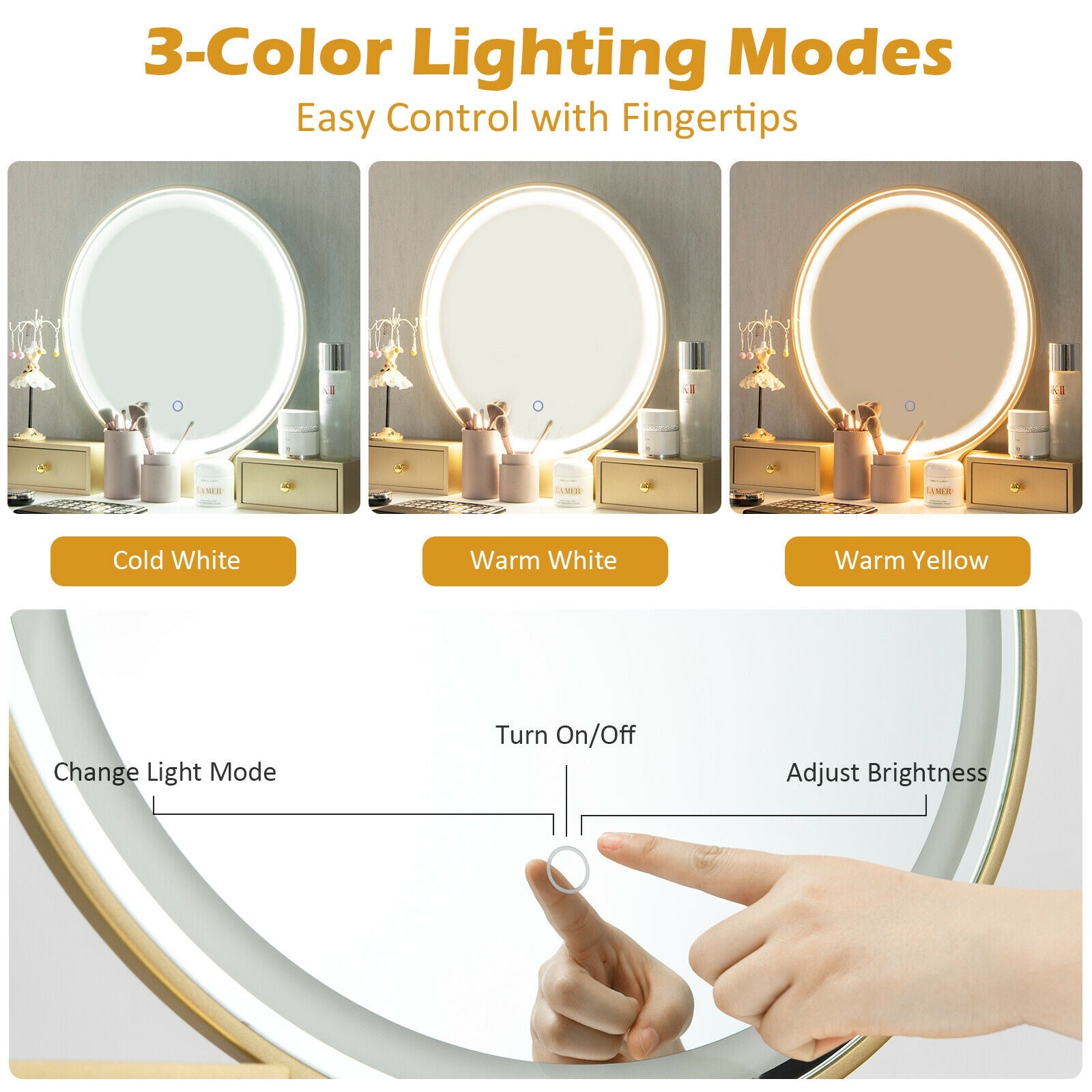 Vanity Table Set with Mirror-White