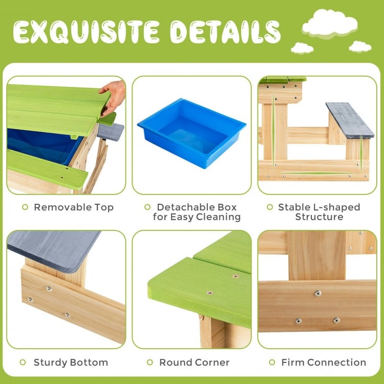 3-in-1 Outdoor Wooden Kids Water Sand Table with Play Boxes