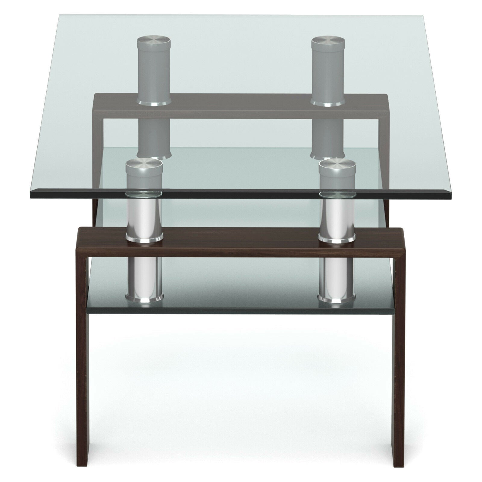 Rectangle Glass Coffee Table with Metal Legs for Living Room-Brown