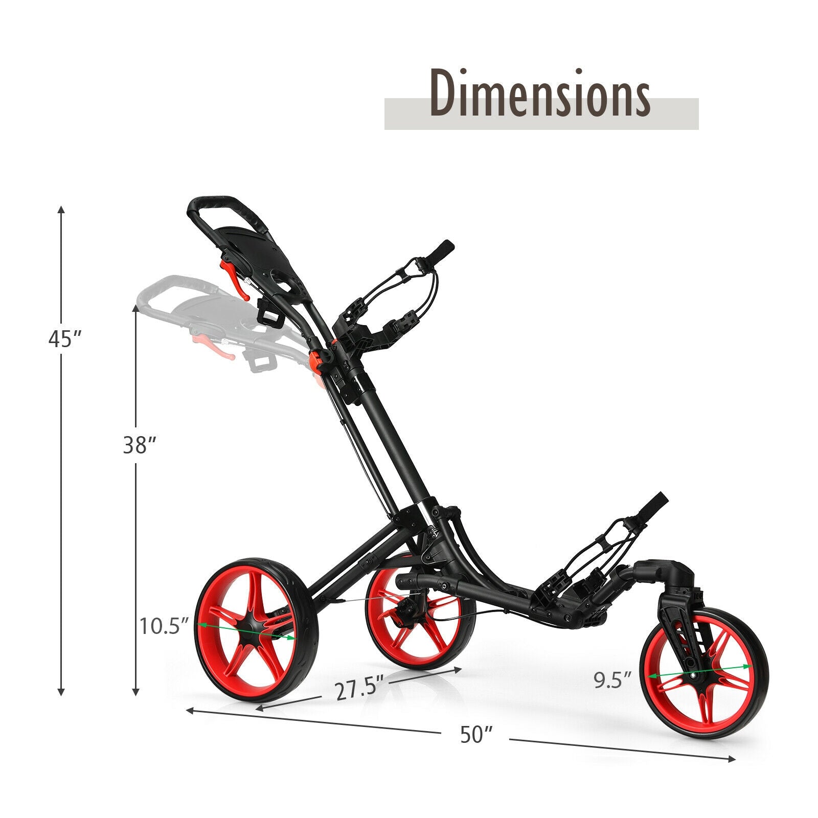 Folding Golf Push Cart with Scoreboard Adjustable Handle Swivel Wheel-Red