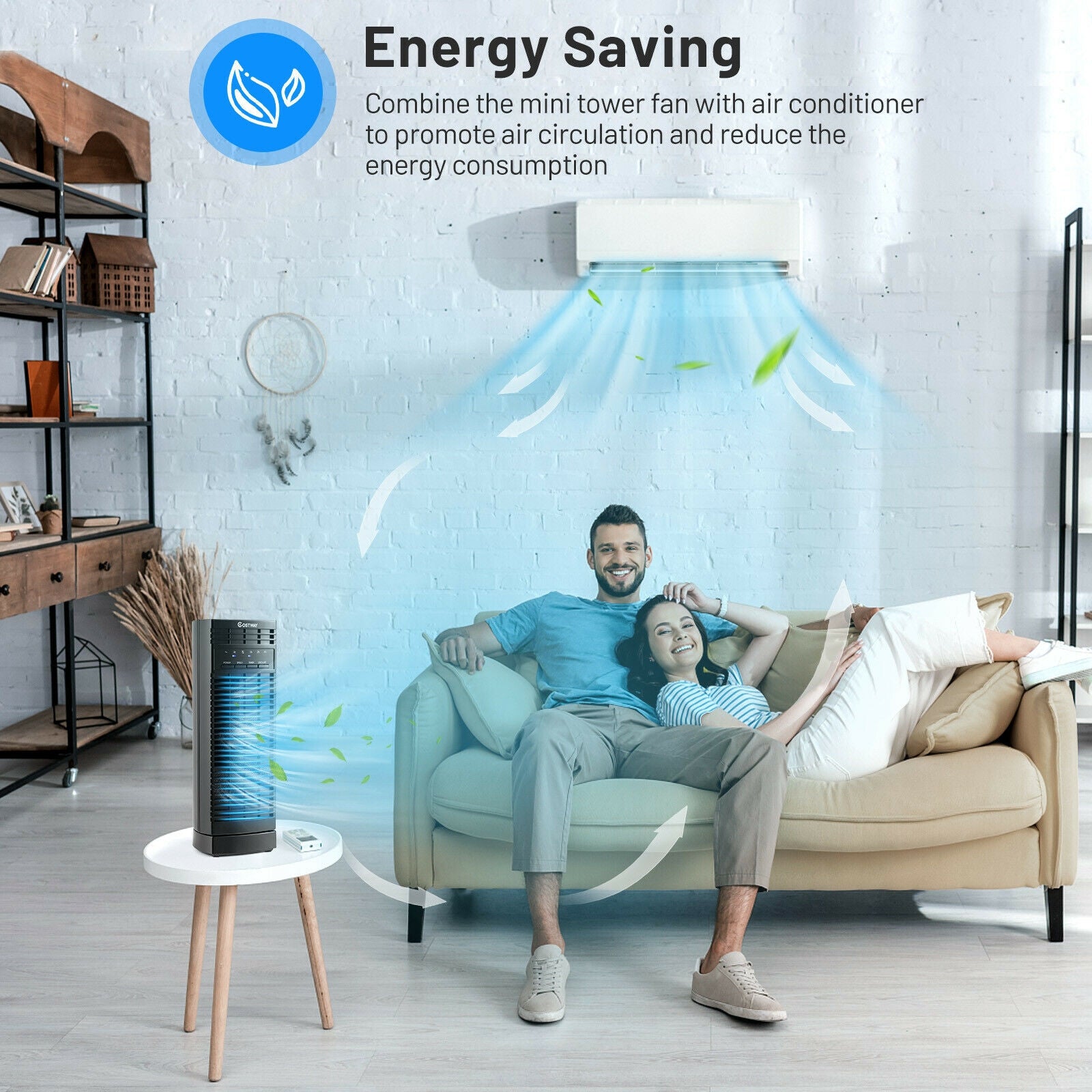 14 Inch Mini Oscillating Tower Fan Electric Desk Fan with 3 Speed and Timer-Black