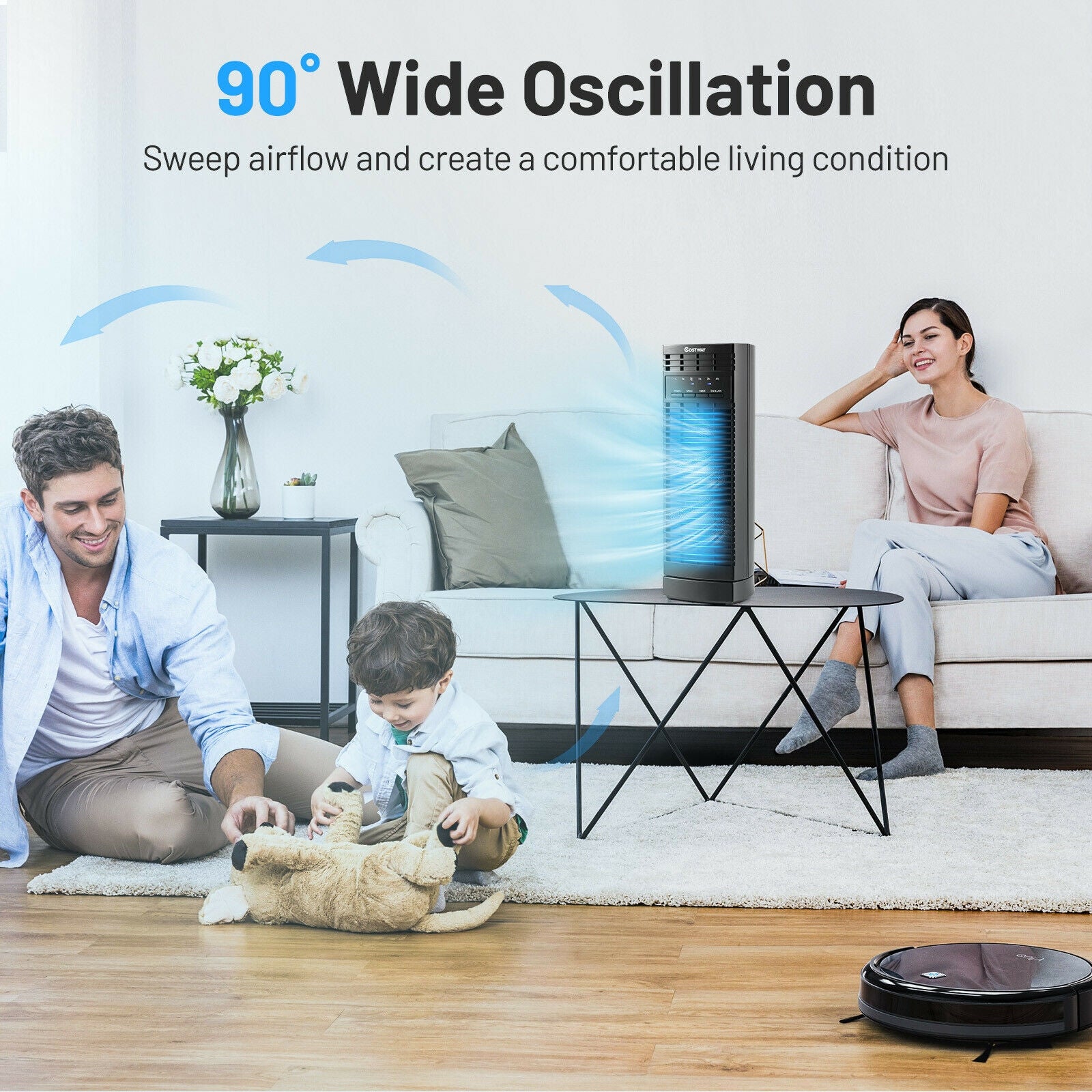 14 Inch Mini Oscillating Tower Fan Electric Desk Fan with 3 Speed and Timer-Black