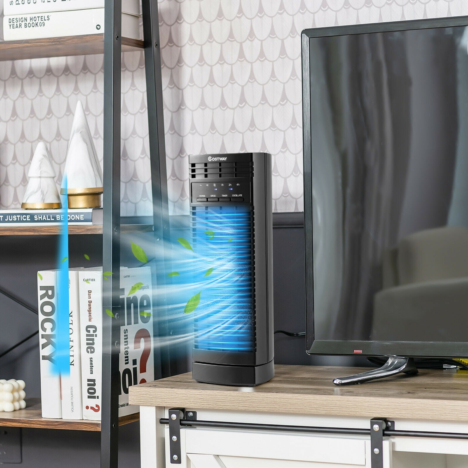 14 Inch Mini Oscillating Tower Fan Electric Desk Fan with 3 Speed and Timer-Black