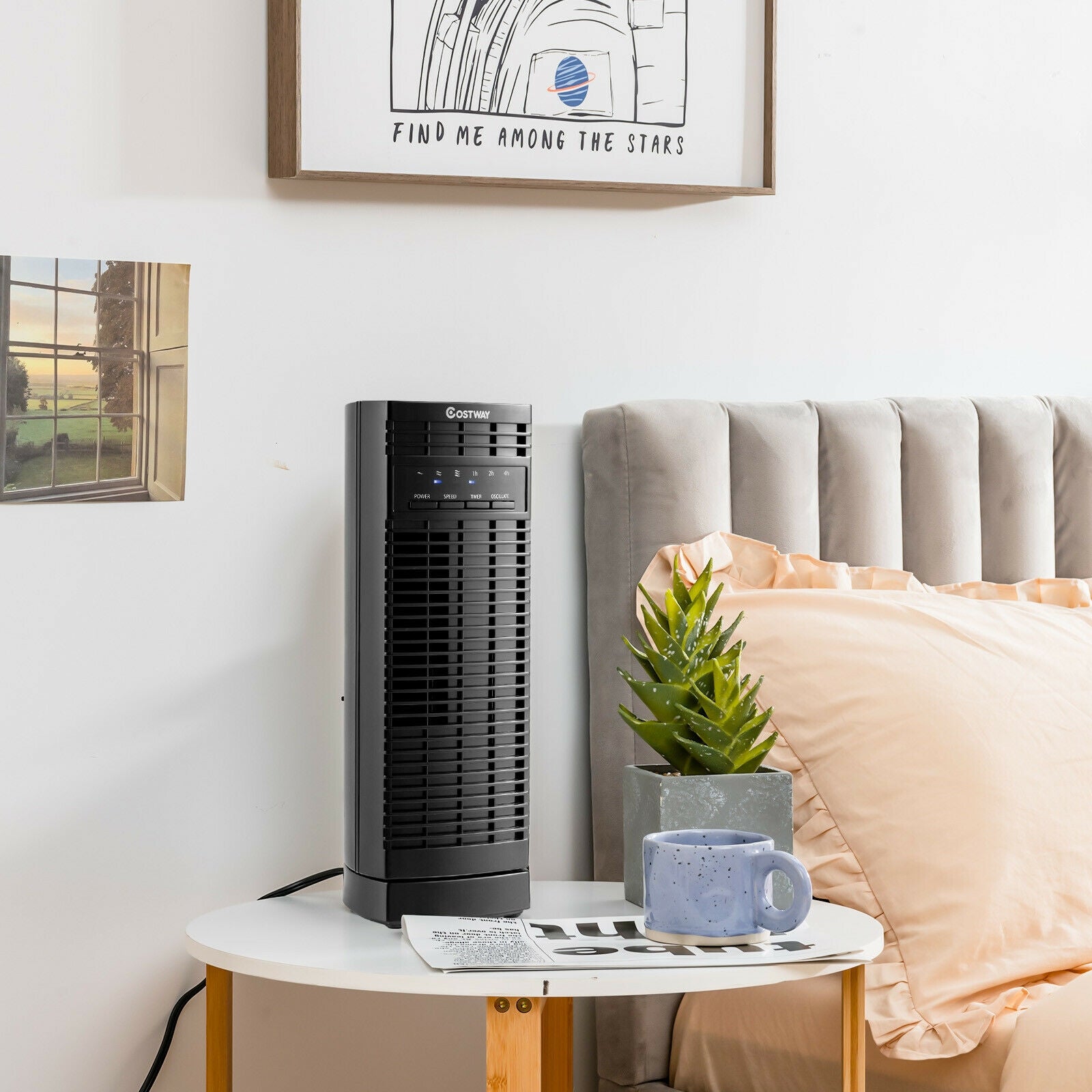 14 Inch Mini Oscillating Tower Fan Electric Desk Fan with 3 Speed and Timer-Black