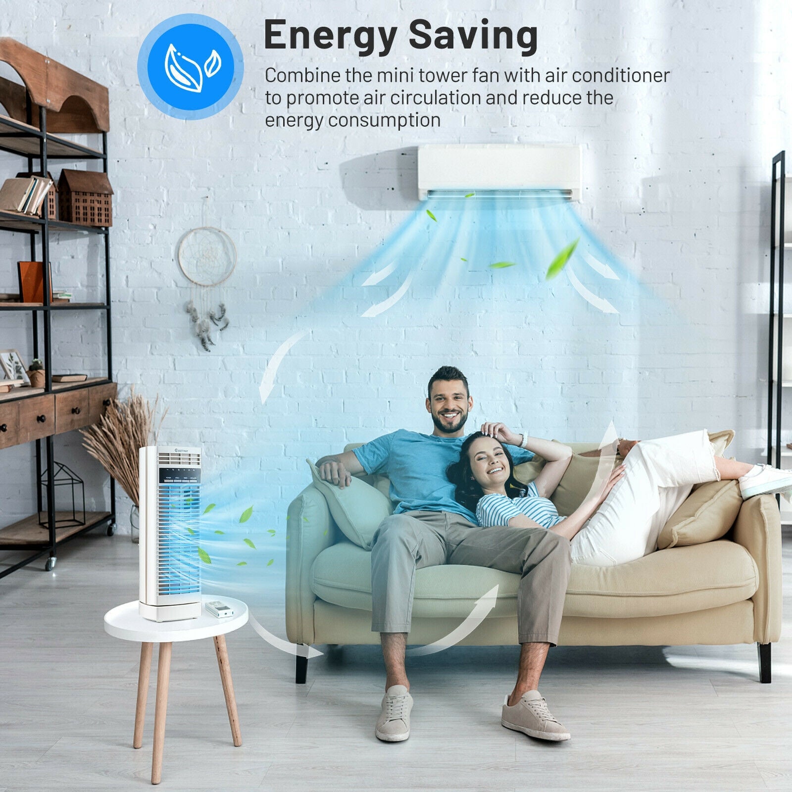 14 Inch Mini Oscillating Tower Fan Electric Desk Fan with 3 Speed and Timer-White