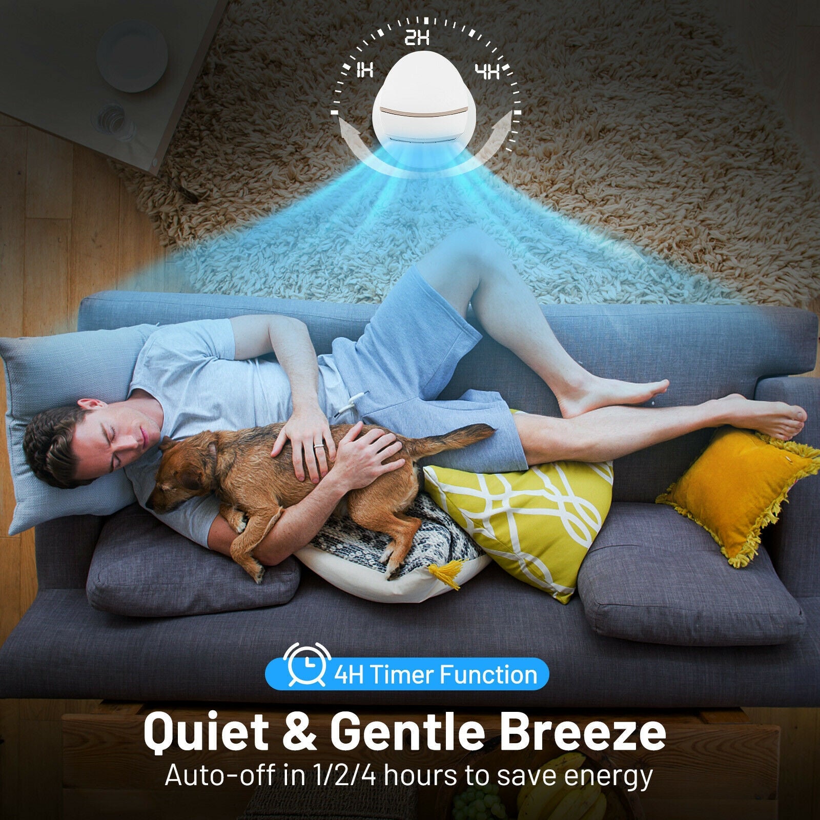 14 Inch Mini Oscillating Tower Fan Electric Desk Fan with 3 Speed and Timer-White