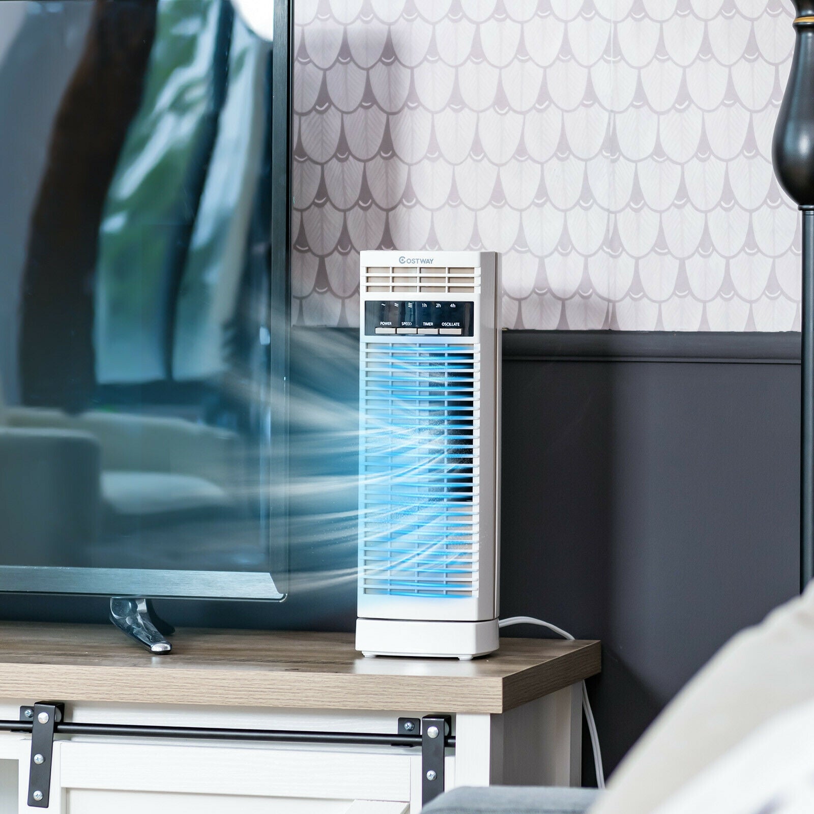 14 Inch Mini Oscillating Tower Fan Electric Desk Fan with 3 Speed and Timer-White