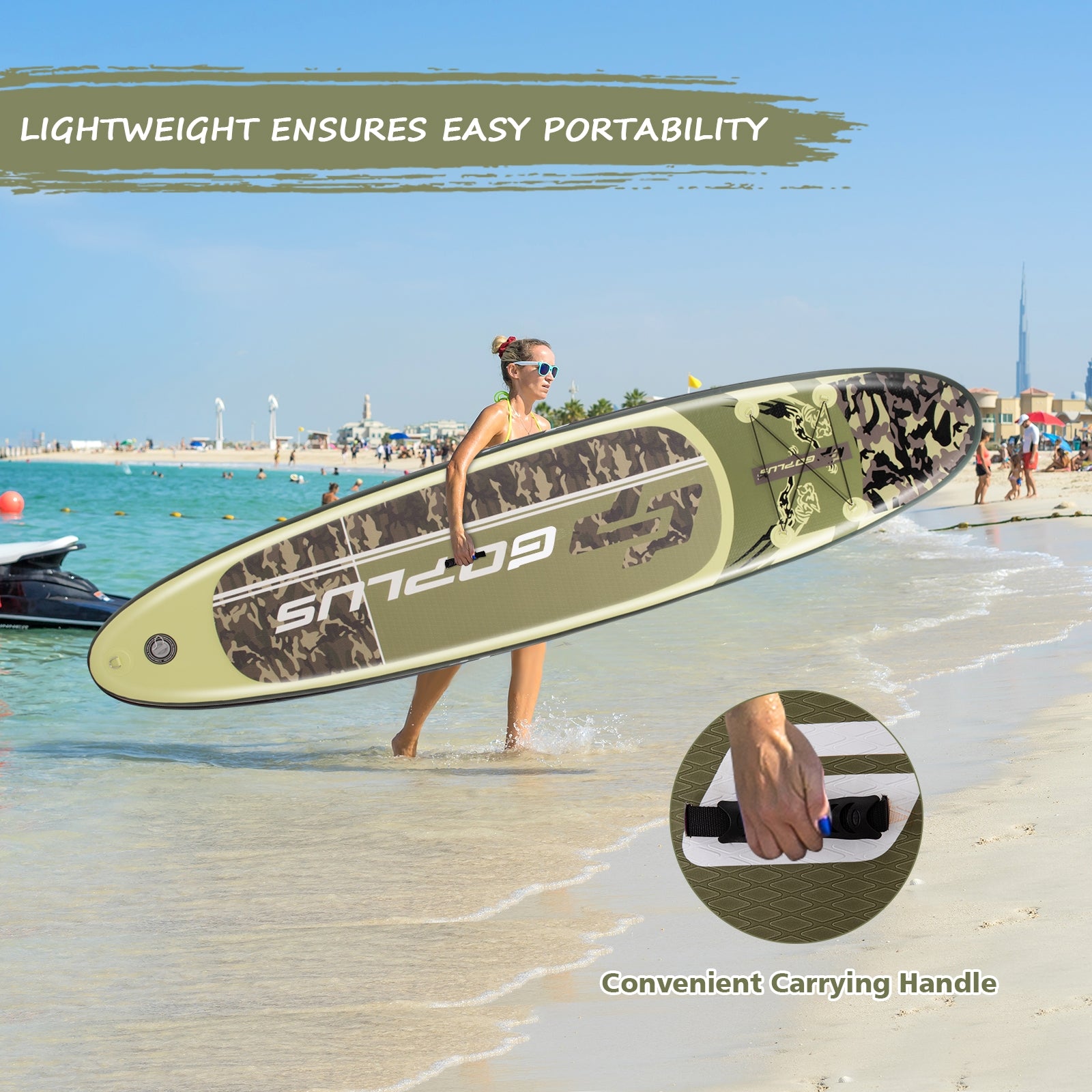 11 Feet Inflatable Standing Board Surfboard with Bag and Paddle