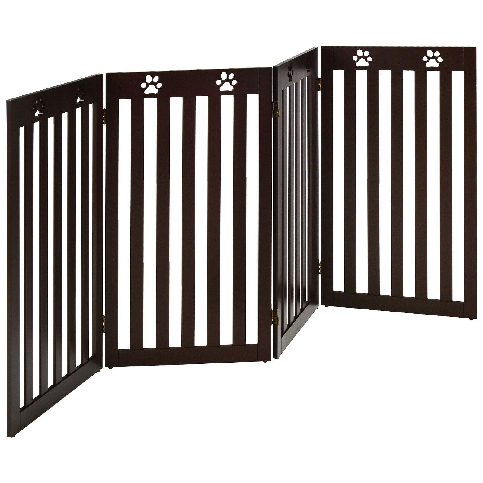 36 Inch Folding Wooden Freestanding Pet Gate with 360° Hinge-Espresso
