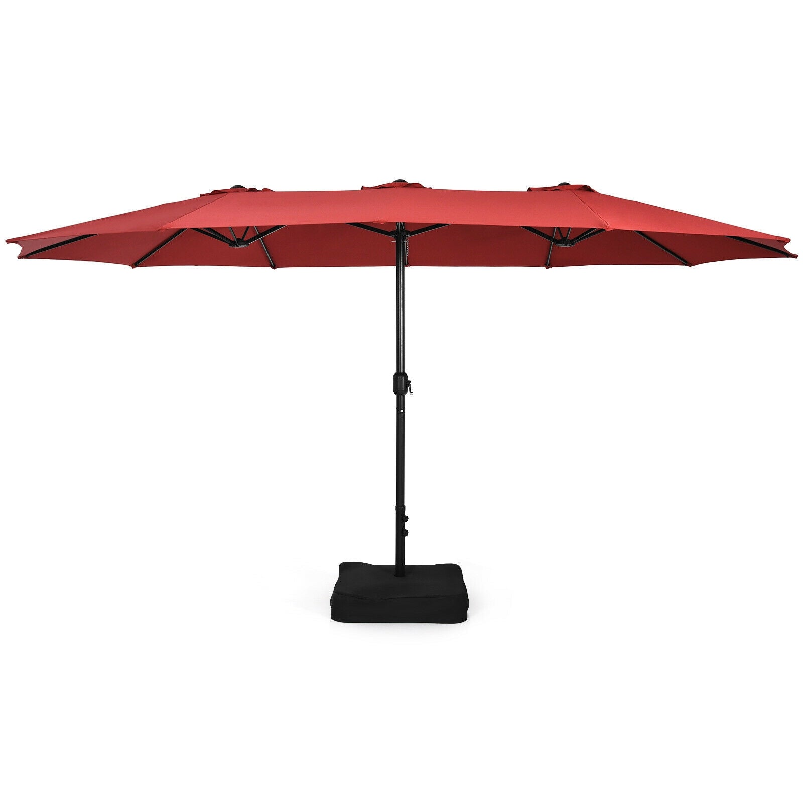 15 Feet Double-Sided Twin Patio Umbrella with Crank and Base Coffee in Outdoor Market-Wine