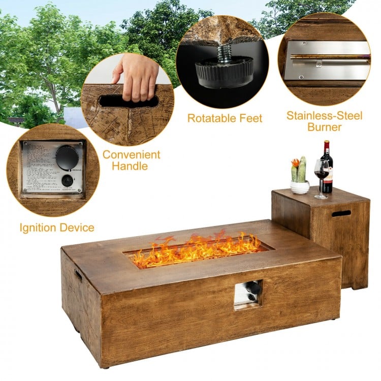 2 Pieces Outdoor Propane Fire Pit Table Set
