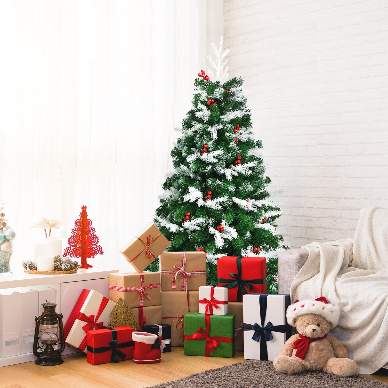 5 Feet Artificial Snow Flocked Full Christmas Tree with 418 Branch Tips