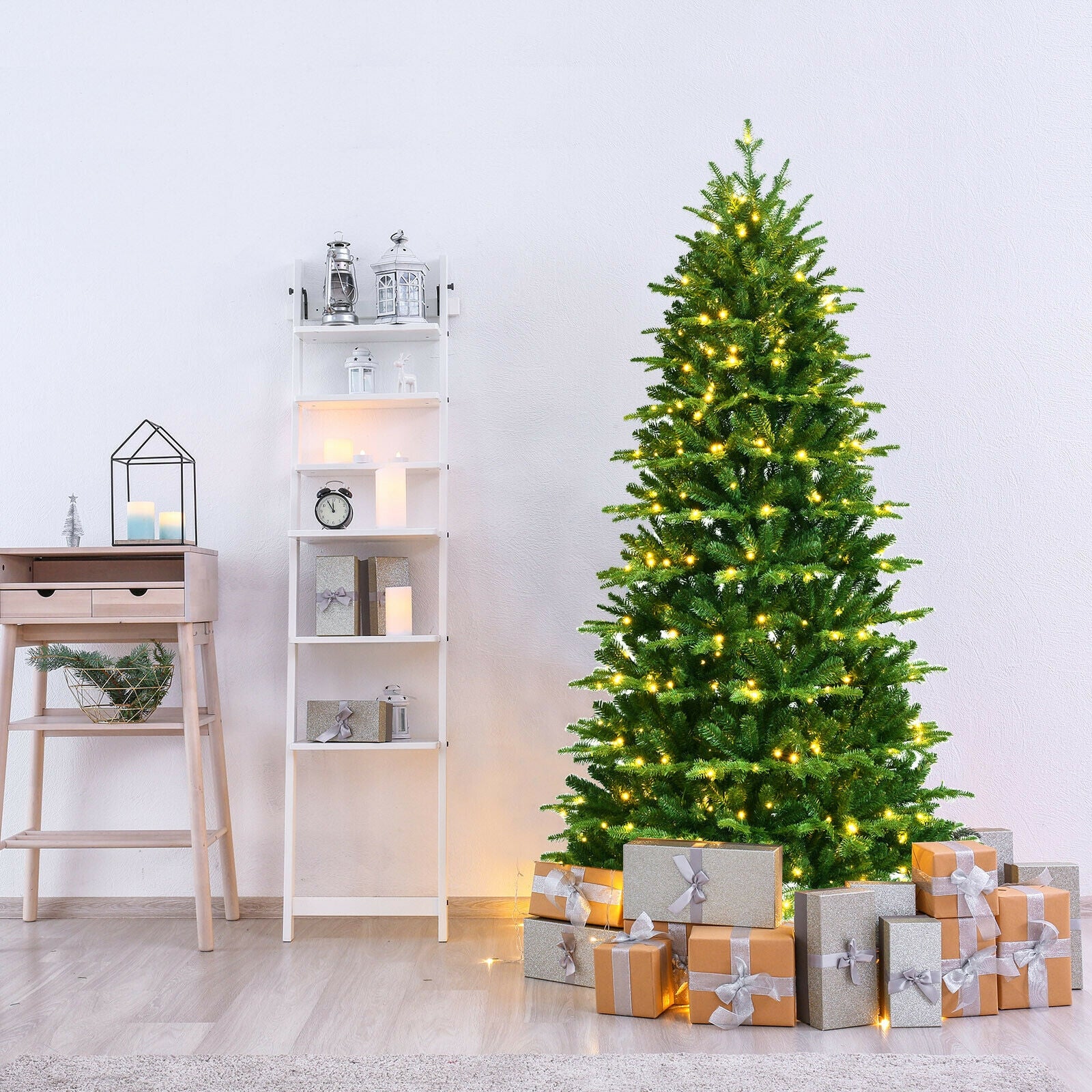 Realistic Pre-Lit Hinged Christmas Tree with Lights and Foot Switch-7'