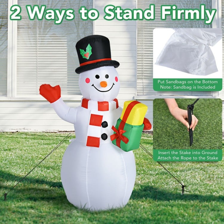 5 Feet Tall Snowman Inflatable with Built-in Colorful LED Lights