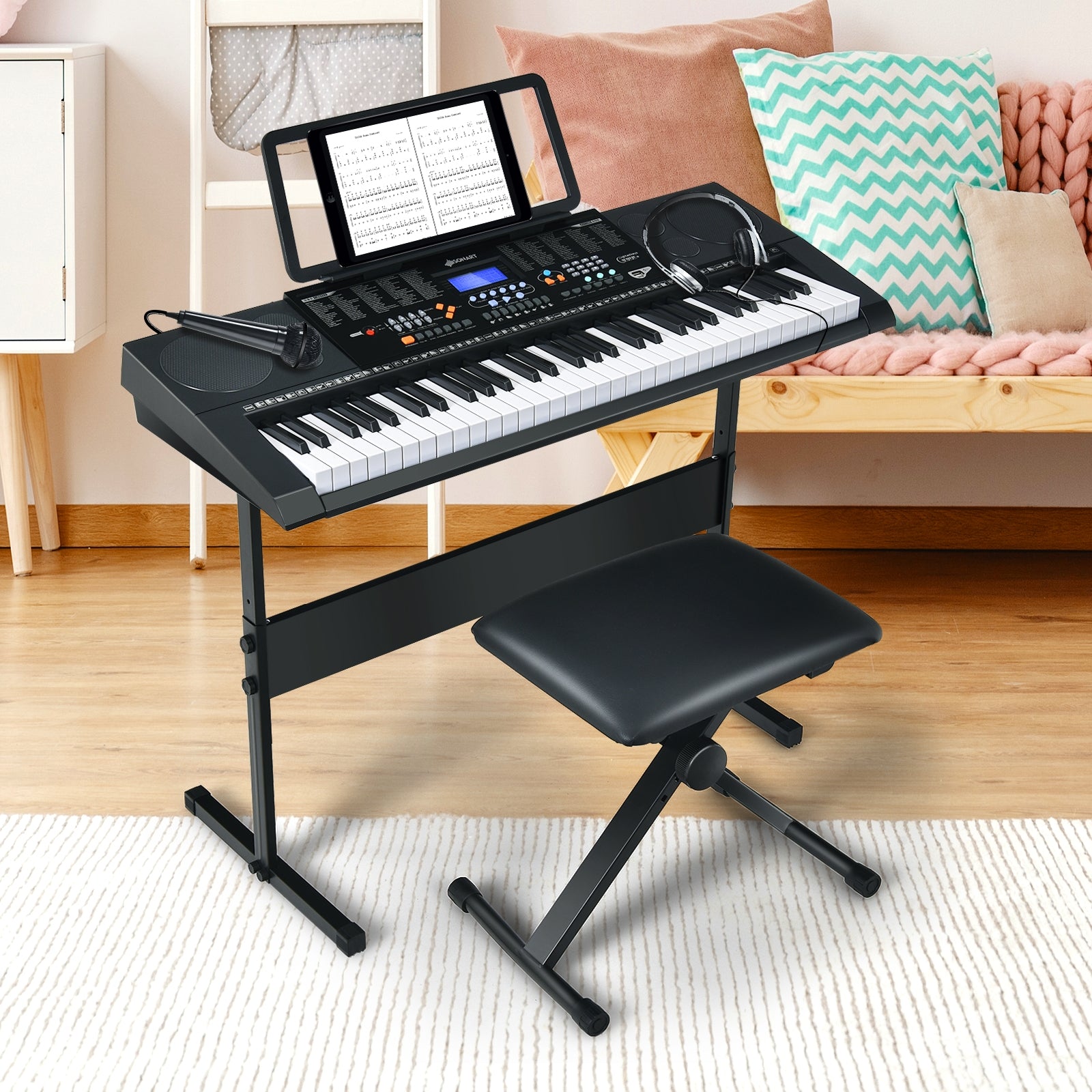 61-Key Electronic Keyboard Piano Set with Full Size Lighted KeysÂ
