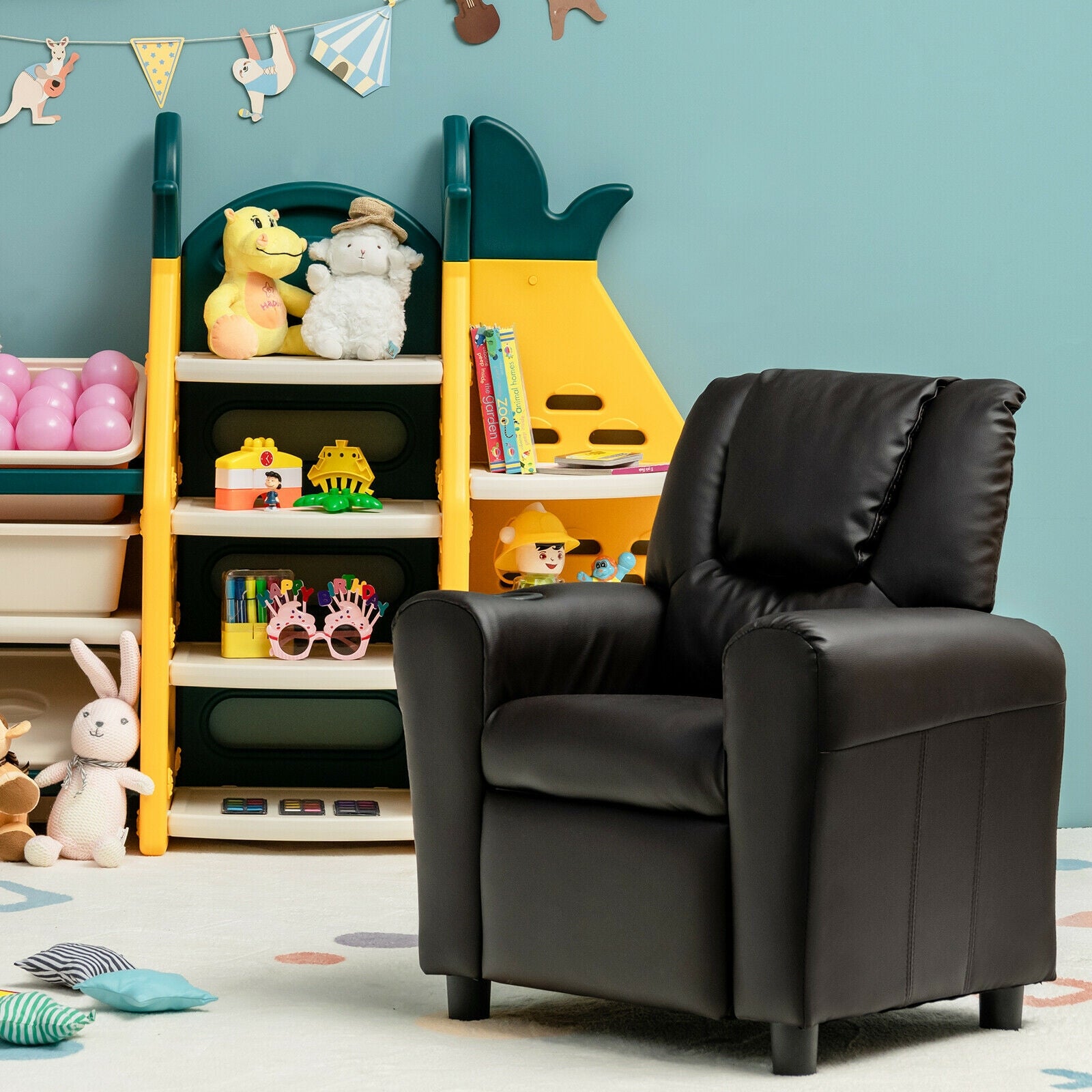 Children PU Leather Recliner Chair with Front Footrest-BrownÂ