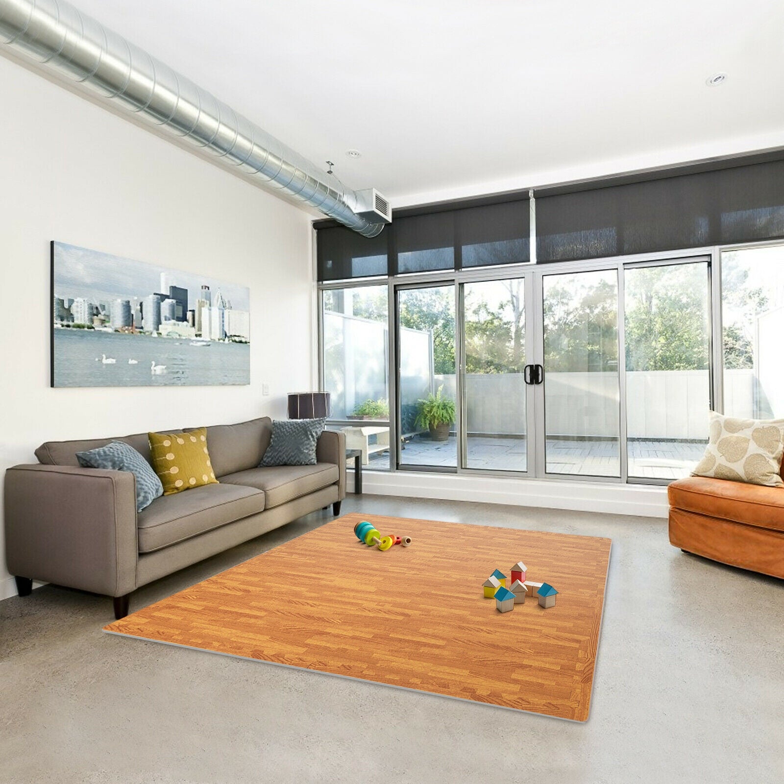 12PC Wood Grain Interlocking Floor Mats-NaturalÂ