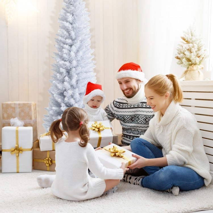 7 Feet Artificial Christmas Pencil Tree with Folding Metal Stand