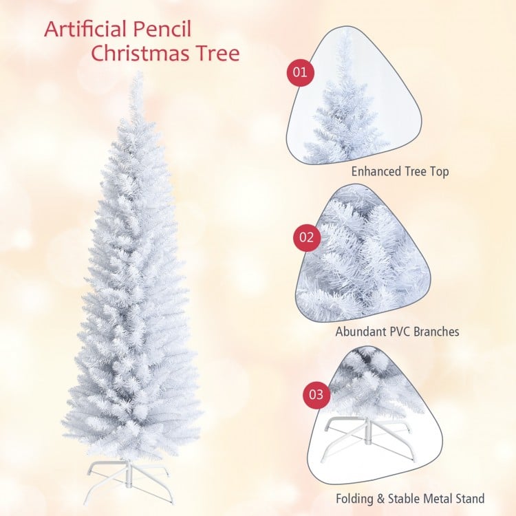 7 Feet Artificial Christmas Pencil Tree with Folding Metal Stand