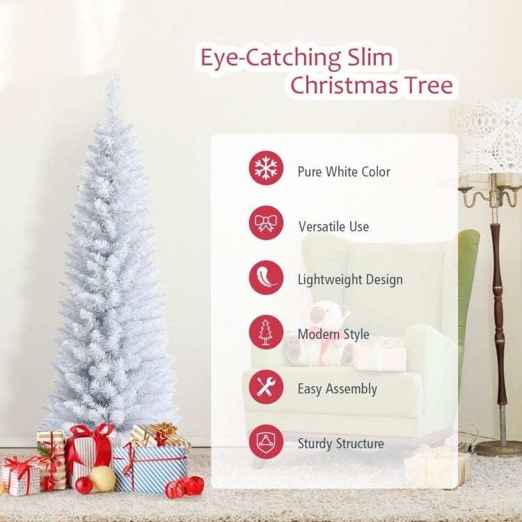 7 Feet Artificial Christmas Pencil Tree with Folding Metal Stand