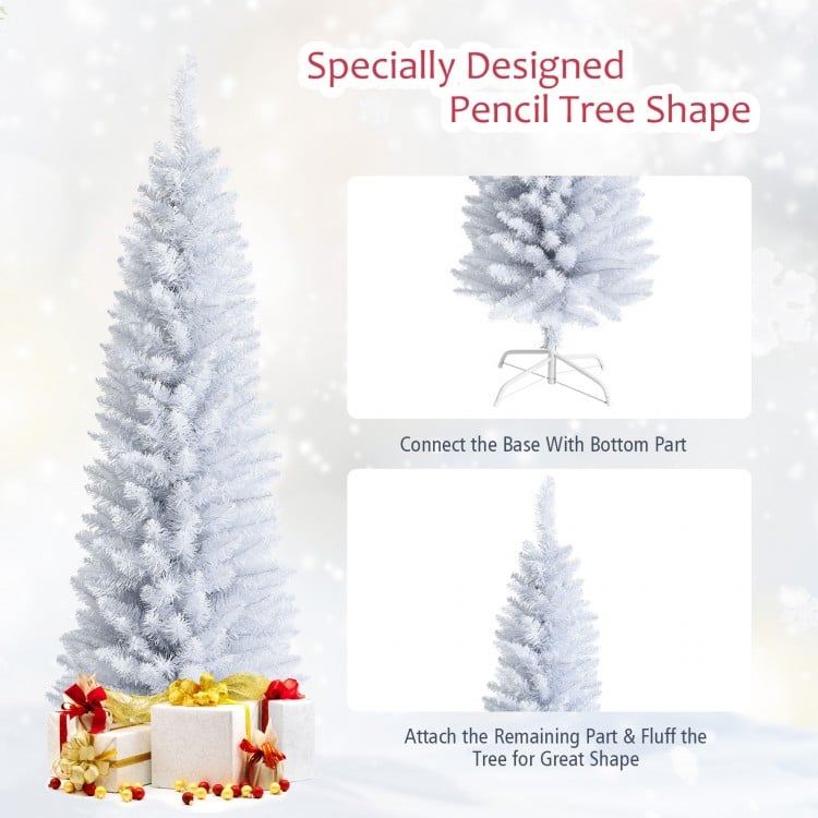 7 Feet Artificial Christmas Pencil Tree with Folding Metal Stand