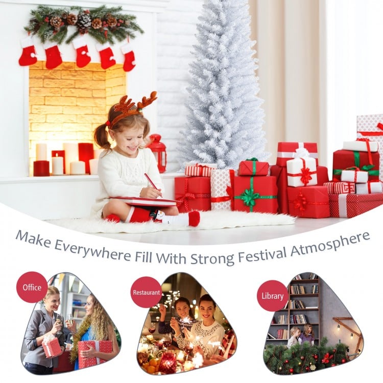 7 Feet Artificial Christmas Pencil Tree with Folding Metal Stand
